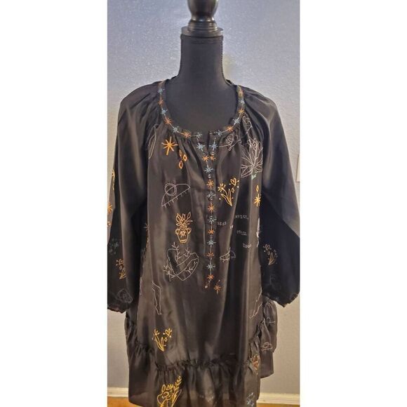 Johnny Was Calme by Yogi Embroidered Silk Mini Dress — Black, NWT, Boho Chic - Picture 5 of 13
